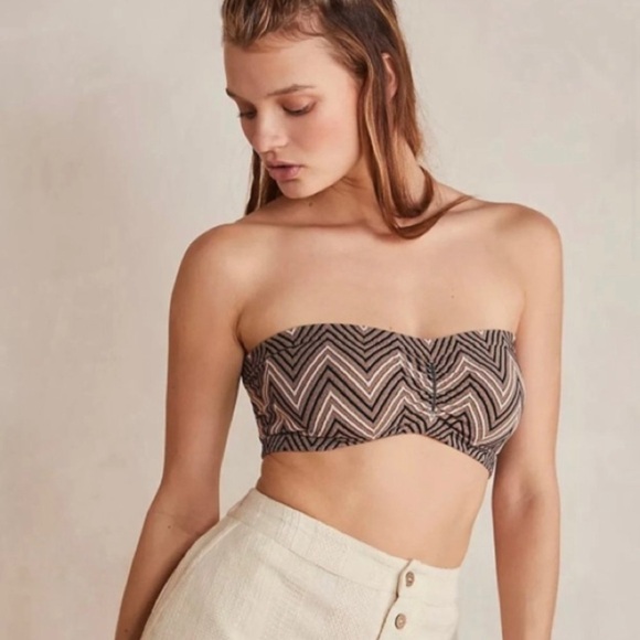 NWT Free People Desert Days Seamless Ruched Bandeau Natural Combo Boho Zig Zag - Picture 3 of 7